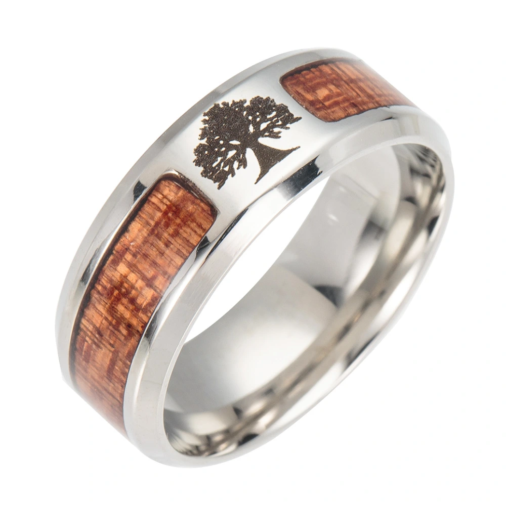 Cross-Border Exclusively For Stainless Steel Jewelry Factory Production, Inlaid Acacia Wood Half Circle Ring, Personalized Ring Wholesale