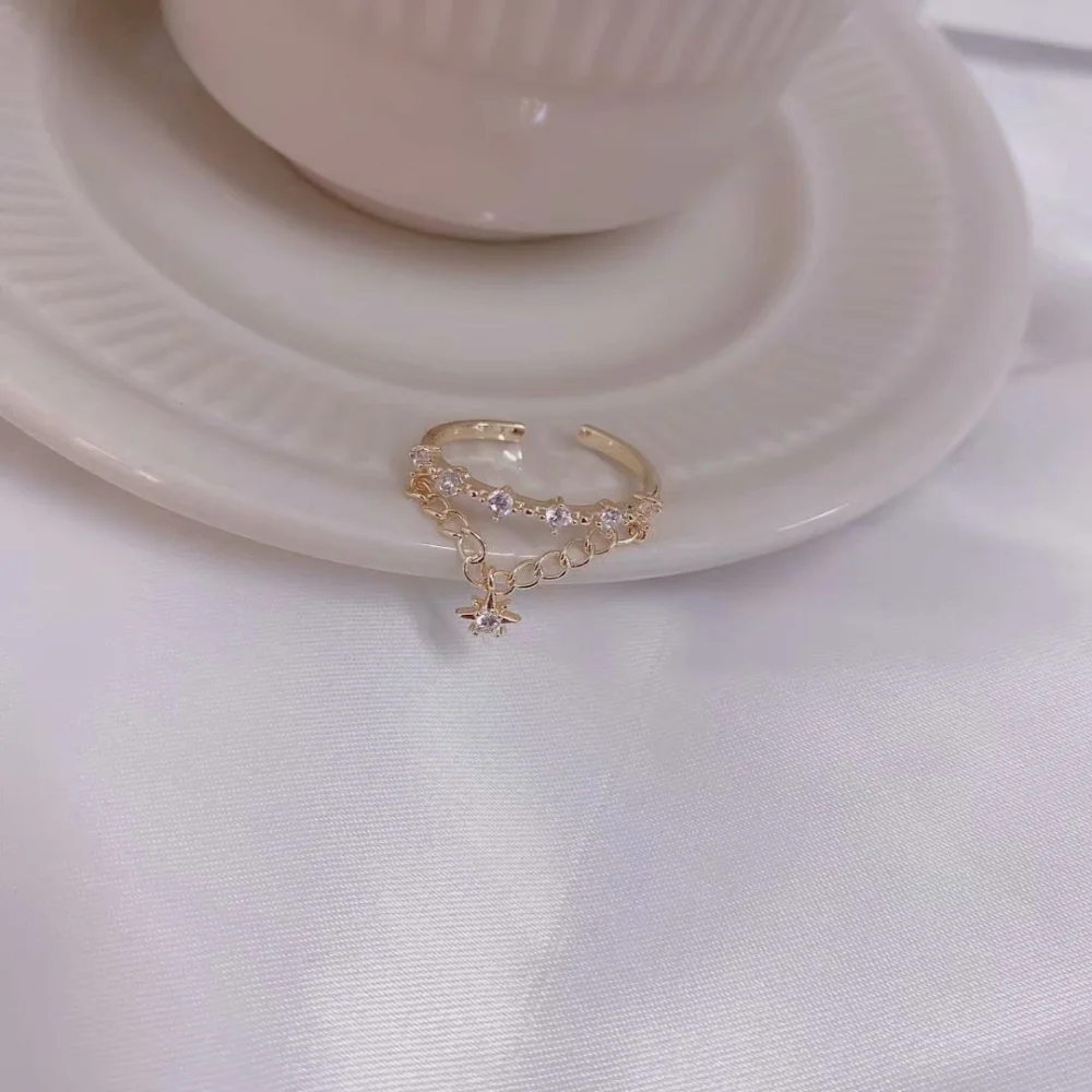 Japanese Light Luxury Star Pendant Zircon Ring Female Niche Design Net Red Opening Adjustable Index Finger Ring Ring