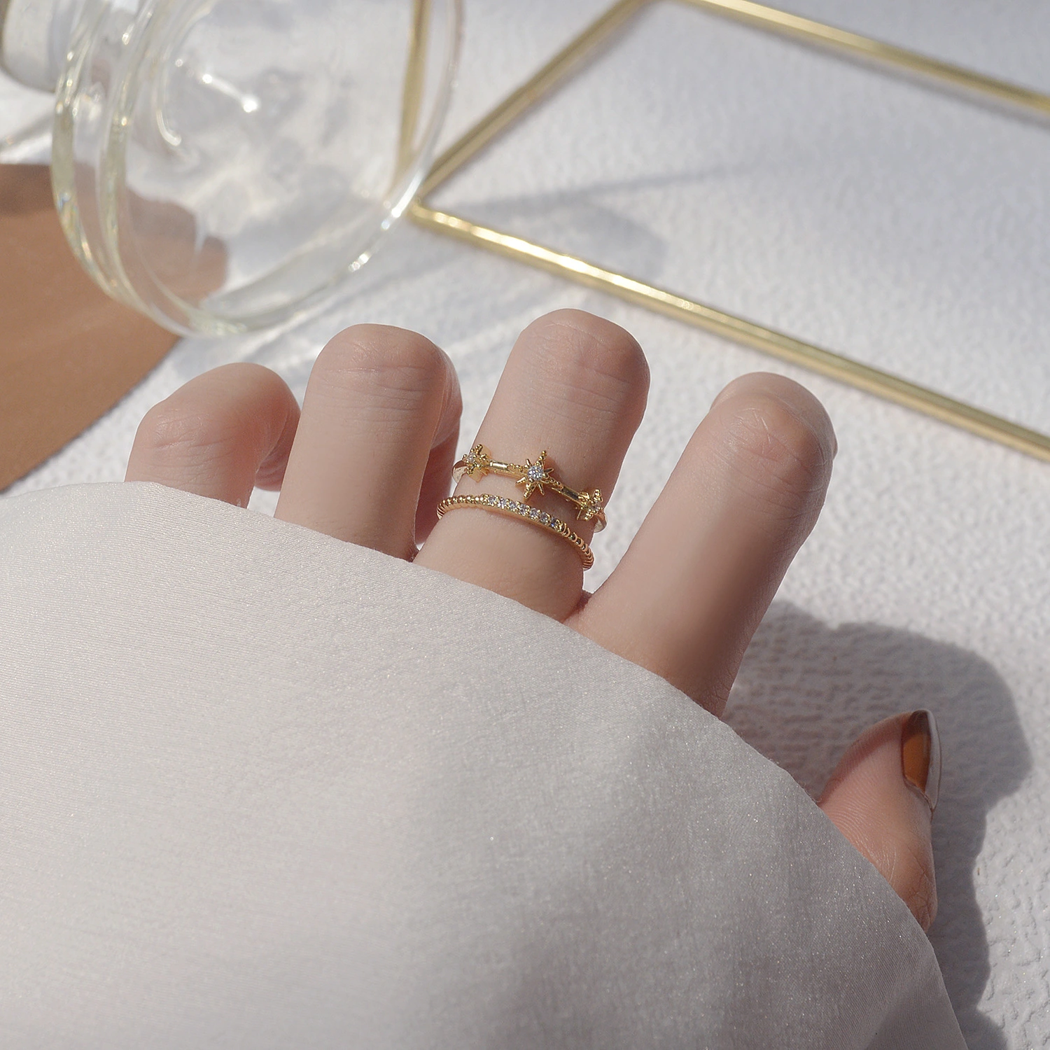 Exquisite Zircon 14k Gold-plated Temperament Ring Open Ring