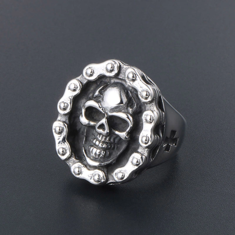 European And American Retro Distressed Skull Titanium Steel Ring Mixed Batch Personalized Hip-Hop Jewelry Wholesale Factory Source SA514