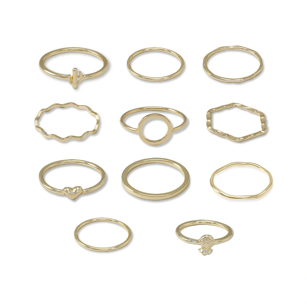 Bohemian Multi-Piece Set Heart Shape Diamond Crystal Ring Geometric Wave Breaking Ring European and American Beach Ring