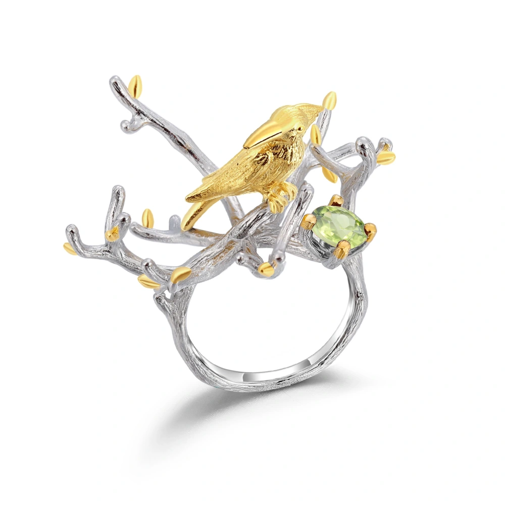 Vision Jewelry, Crystal Ring, Bird Element, Flower, European And American Retro Style