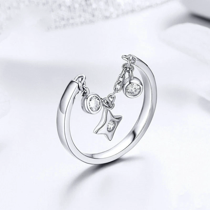 Sterling Silver Open Ring Star Platinum Plated Cross-Border European And American Fashion Ring