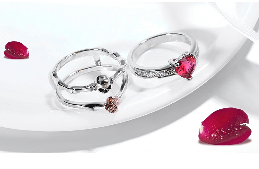 European And American Fashion Heart-shaped Zircon Combination Ring
