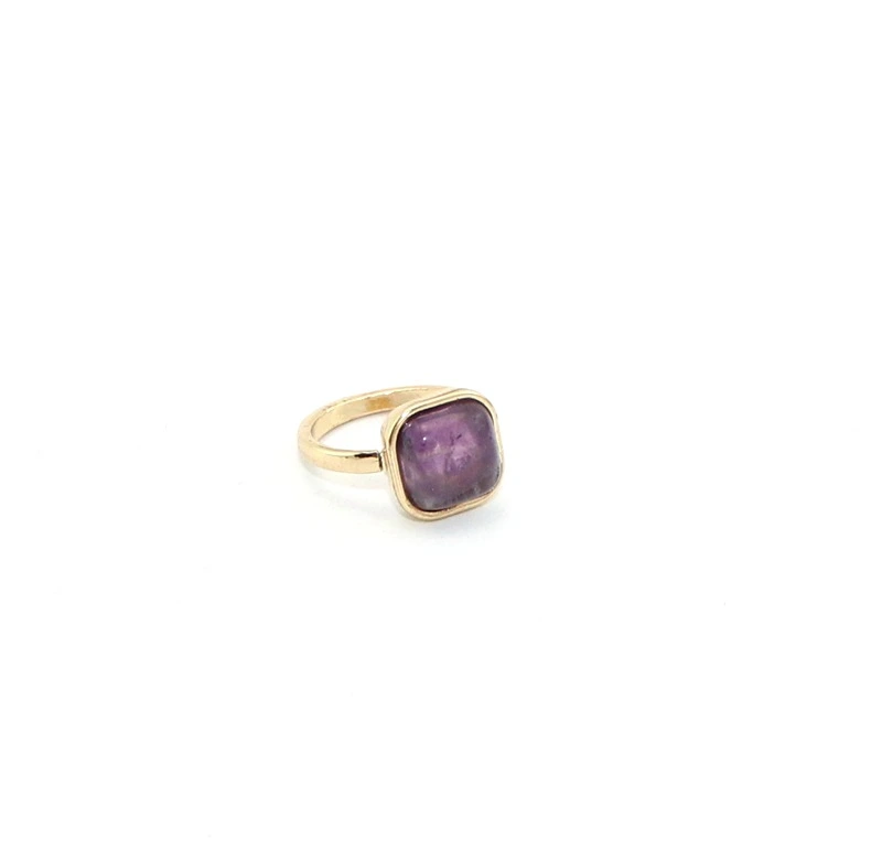 Square Natural Stone Inlaid Alloy Simple All Match Ring For Girl