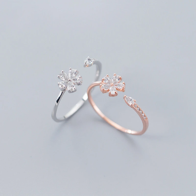 Ailuoqi S925 Silver Korean Version Of Small  Full Diamond Flower Ring Fashion Forest Water Drop Finger Ring Female