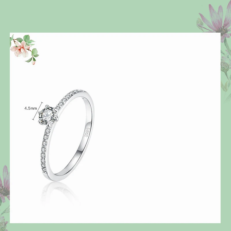 S925 Sterling Silver European And American Light Luxury Female Ring Temperament Six-Claw Diamond Ring Zircon Super Flash Ring Female Amazon Hot Jewelry