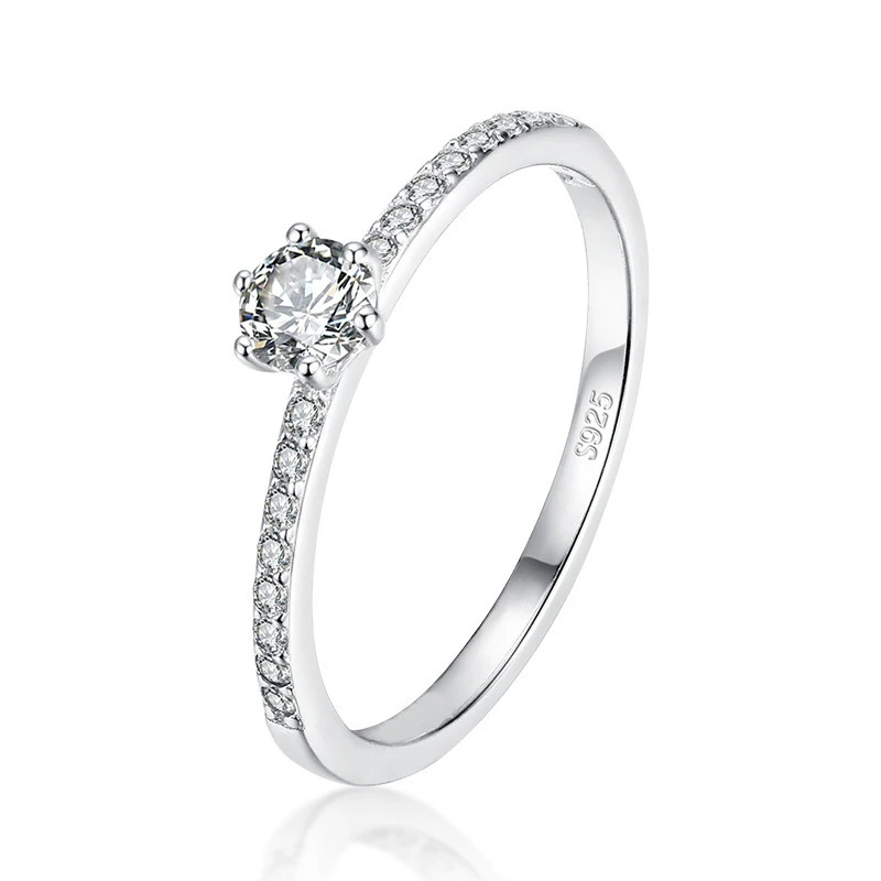 S925 Sterling Silver European And American Light Luxury Female Ring Temperament Six-Claw Diamond Ring Zircon Super Flash Ring Female Amazon Hot Jewelry