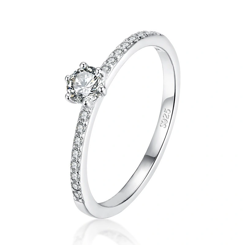 S925 Sterling Silver European And American Light Luxury Female Ring Temperament Six-Claw Diamond Ring Zircon Super Flash Ring Female Amazon Hot Jewelry