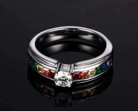 Colorful Accessories Women Inlaid Zircon Titanium Steel Color Ring