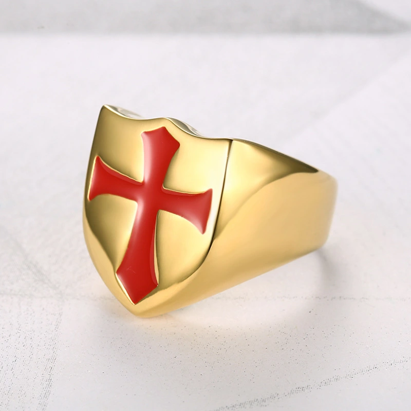 Lacquered Knights Templar Red Cross Men's Ring