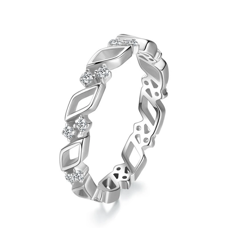Silver Japanese And Korean Design Sense Geometric Hollow Out Ring Feminine Temperament Small Index Ring Silver