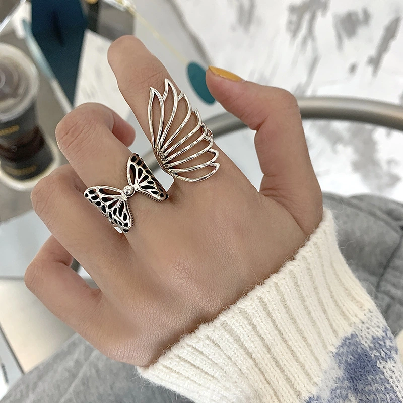 European And American Exaggerated Hip Hop Butterfly Ring Female Retro Personality Ring Korean S925 Silver Index Finger Ring Fashion Jewelry