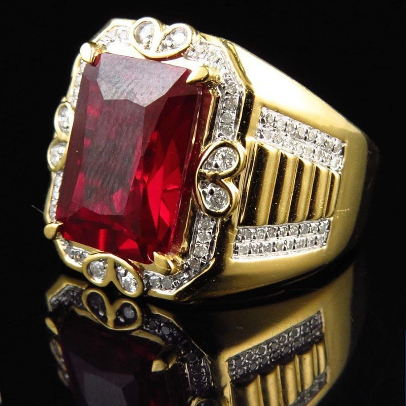 Copper Gilded Red Rectangular Large Zircon Ring Jewelry