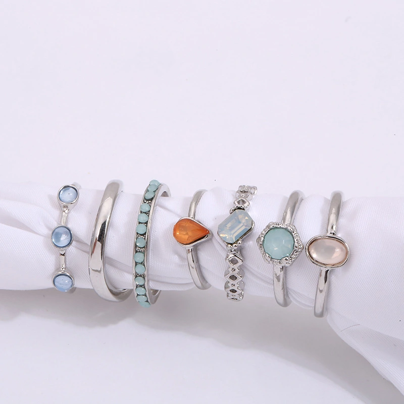 Round Resin Jelly Powder Ladies Joint Ring Set