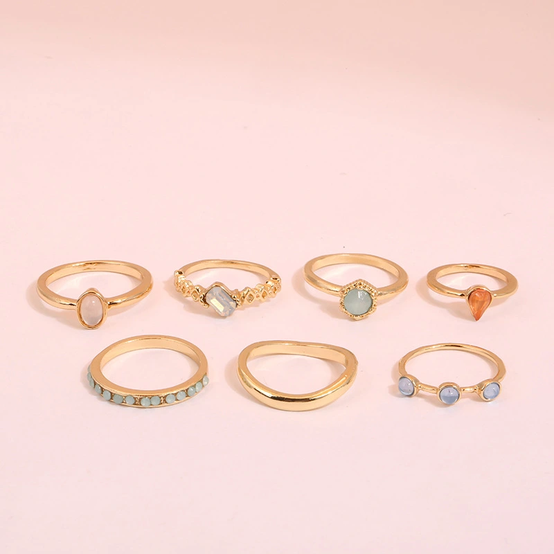 Round Resin Jelly Powder Ladies Joint Ring Set