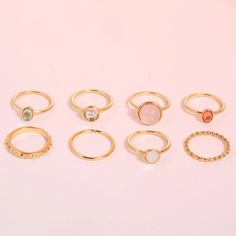 Round Resin Jelly Powder Ladies Joint Ring Set