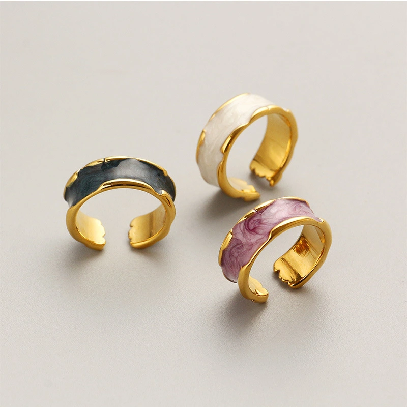 Retro Irregular Drip Glaze Ring Opening Adjustable Vacuum Plating 18K Real Gold