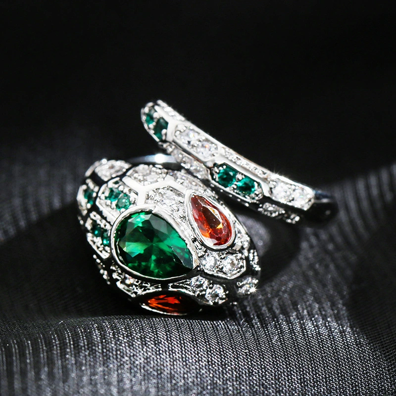 European And American Fashion Serpentine Ring Colorful Natural Stone Ring