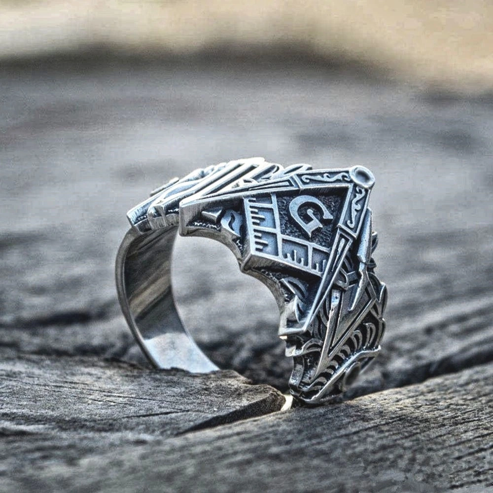 Men'S Retro Ring Alloy Ring Masonic Symbol Ring Masonic Knight Templar Knight