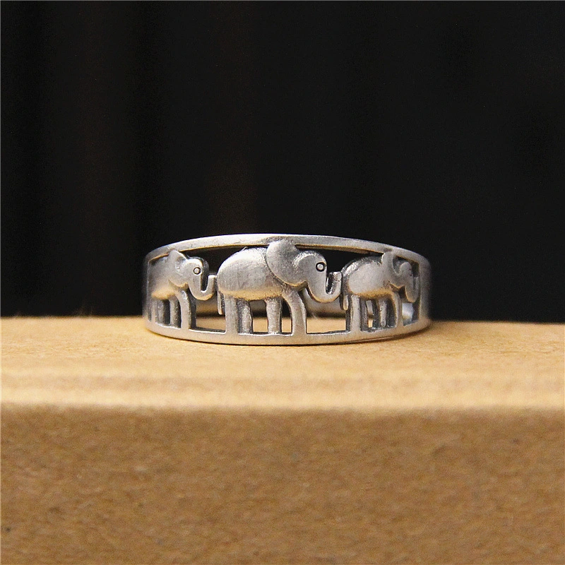 Vintage S925 Sterling Silver Three Little Elephant Ring