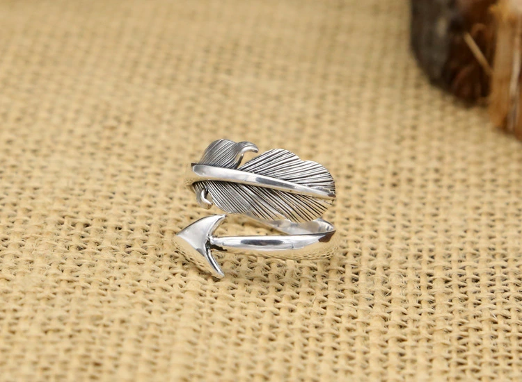 Fashion S925 Sterling Silver Retro Thai Silver Men And Women Cupid Arrows Ended Ring Takahashi Kagura Goros Feathers