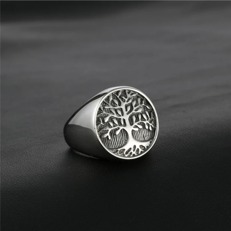 Titanium Steel Tree Pattern Trend Retro Punk Style Stainless Steel Tree Of Life Ring
