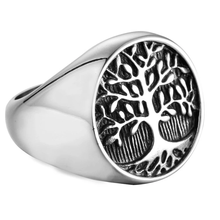 Titanium Steel Tree Pattern Trend Retro Punk Style Stainless Steel Tree Of Life Ring