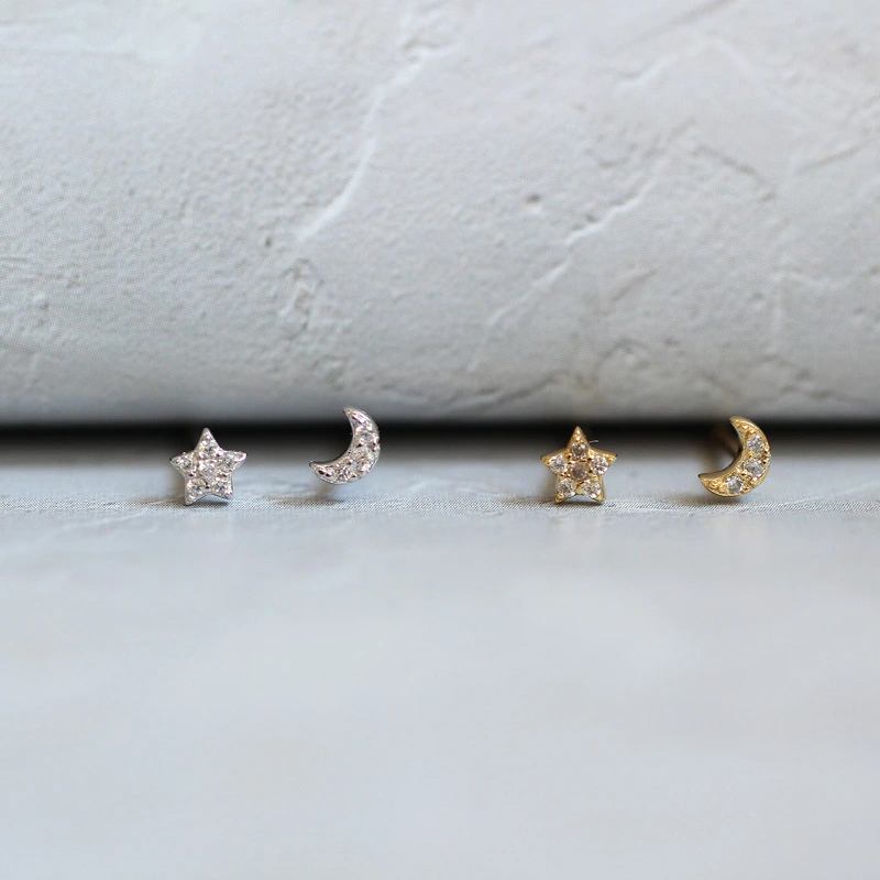 S925 Sterling Silver 14K Gold Earrings Star And Moon Asymmetrical Mini Cute Earrings Female Mix And Match Exquisite Niche