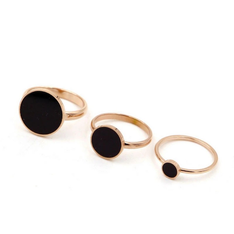 Black Round Index Finger Ring Female Trendy Titanium Steel Color Gold Plated Rose Gold Bracelet