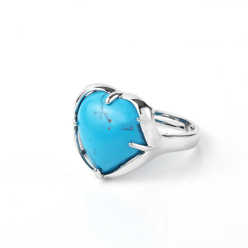 Heart-shaped Natural Crystal Stone Opening Adjustable Ring