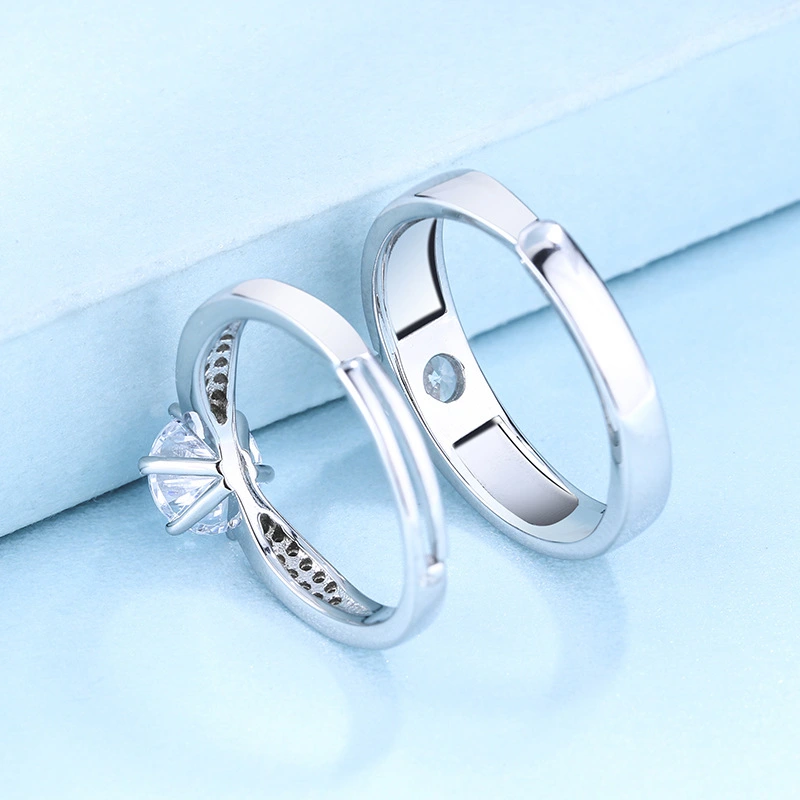 S925 Sterling Silver Diamond Couple Ring Korean Fashion