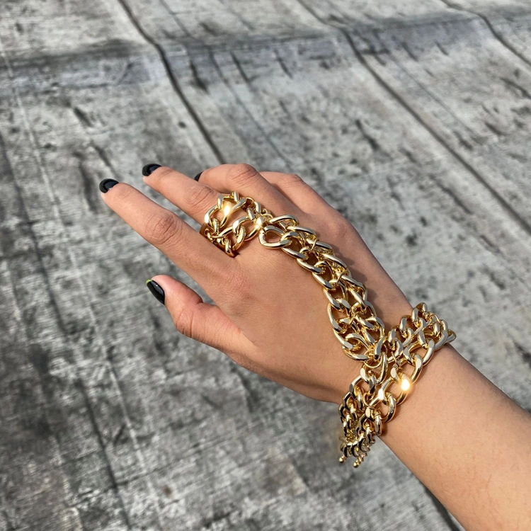 European And American Trend Exaggerated Thick Chain Link Finger Bracelet Female Punk Fashion Metal Geometric Bracelet Multi-Layered Bracelet