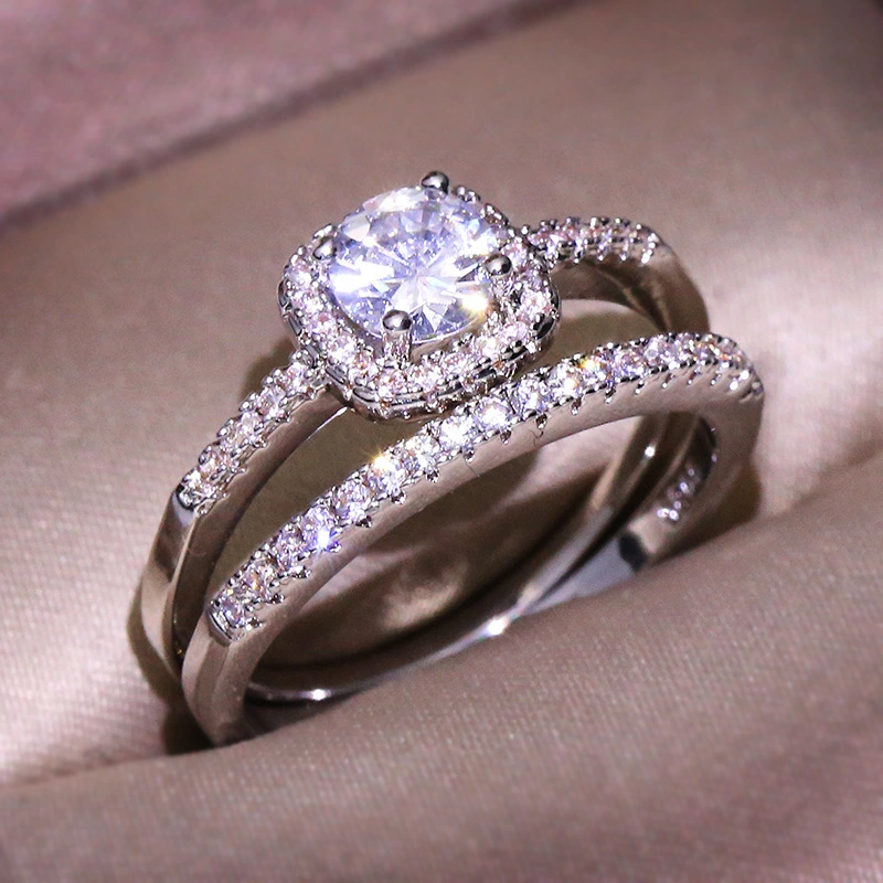 Cushion Cut Wedding Ring Set In Sterling Silver