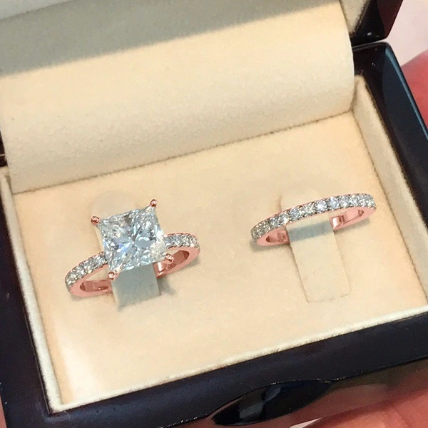 Cushion Cut Wedding Ring Set In Sterling Silver