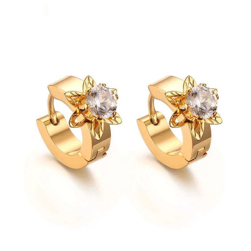 Accessories Stainless Steel Single Diamond Gold Earrings Korean Style Ladies Petal Earrings