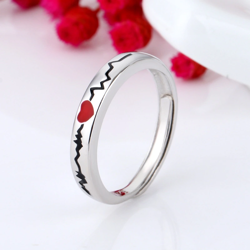 Electrocardiogram Couple Ring Love Adjustable Epoxy Men And Women Pair Ring Simple  Ring
