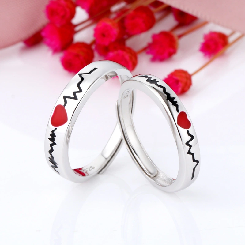 Electrocardiogram Couple Ring Love Adjustable Epoxy Men And Women Pair Ring Simple  Ring
