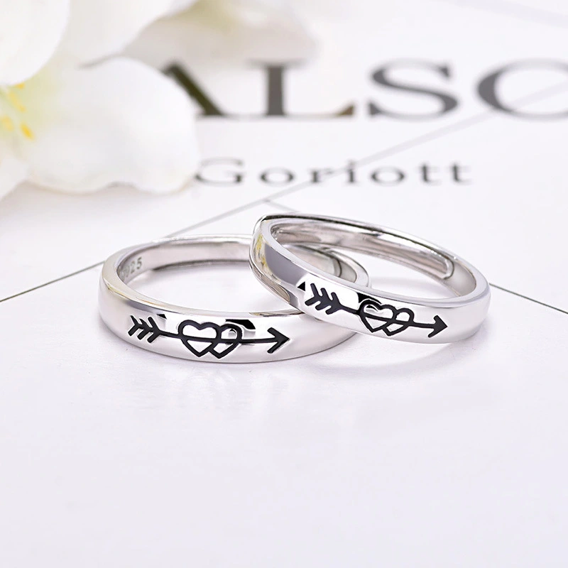 S925 Silver Couple Rings Simple Personality A Heart-to-heart Men And Women