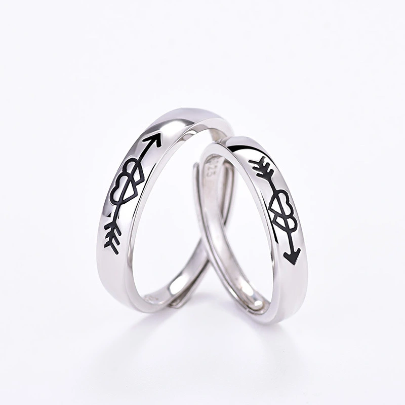 S925 Silver Couple Rings Simple Personality A Heart-to-heart Men And Women