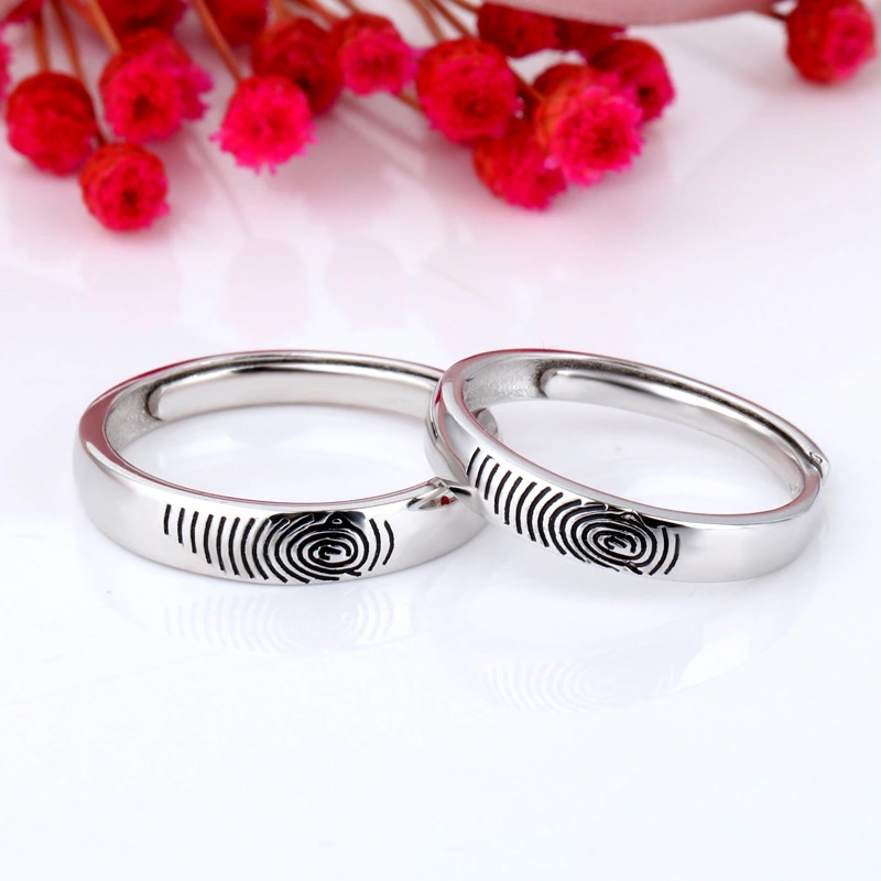 Fingerprint Couple Ring Live Mouth S925 Silver Men's  Pair Ring