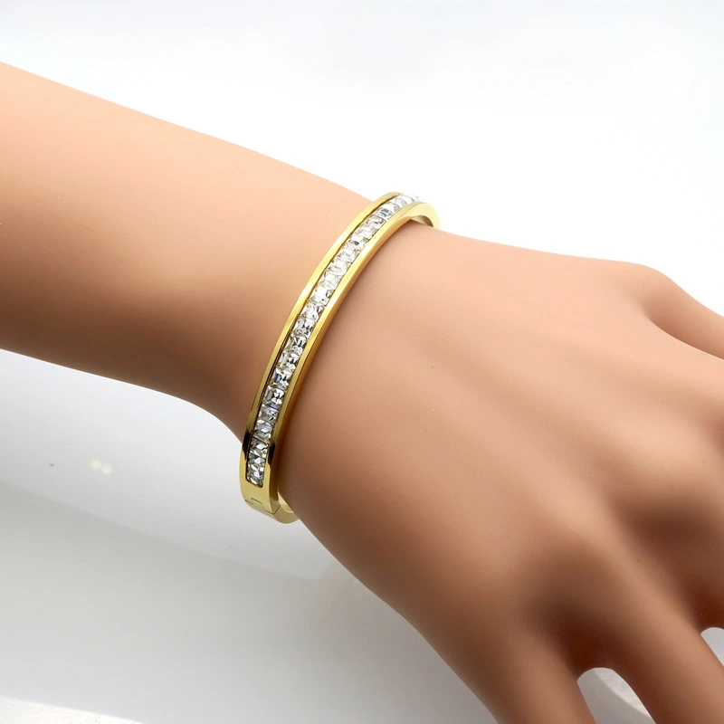 Stainless Steel Bracelet  Style Square Diamond Full Rhinestone Bracelet