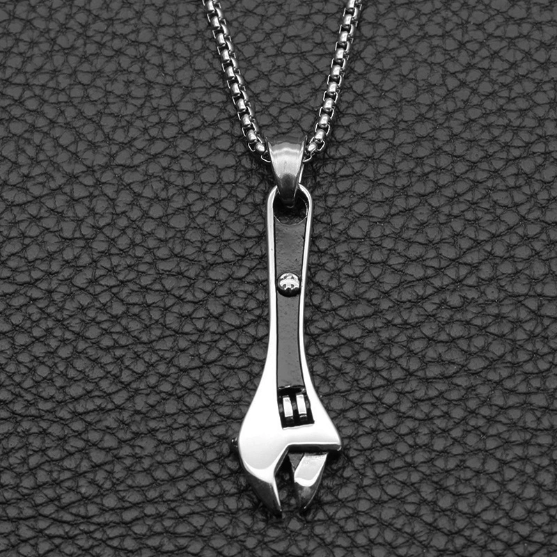 Titanium Steel Mechanic Repair Tool Pendant Domineering Wrench Necklace Men's European And American Fashion Necklace Jewelry