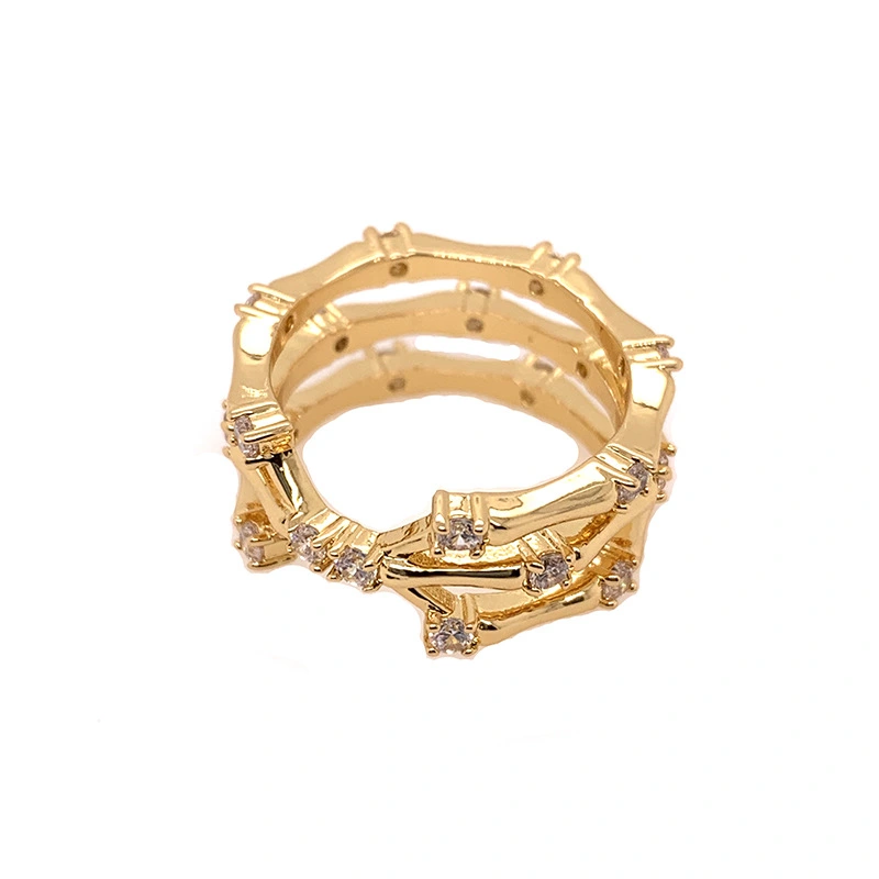 Niche Design 18k Gold-plated Personality Zircon Bamboo Ring