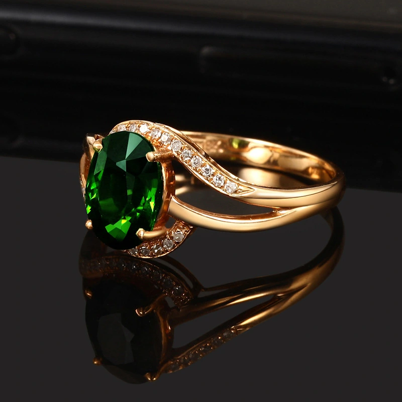 18K Rose Gold Artificial Green Tourmaline Emerald Gemstone Color Treasure Ring