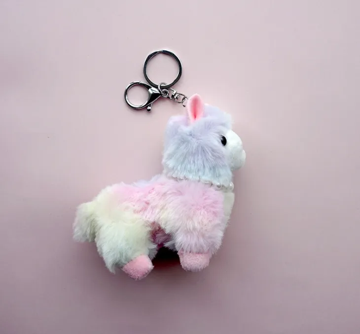Cartoon Alpaca Keychain Plush Color Grass Mud Horse Pendant Car Decoration Animal Doll Keyring