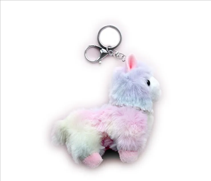 Cartoon Alpaca Keychain Plush Color Grass Mud Horse Pendant Car Decoration Animal Doll Keyring