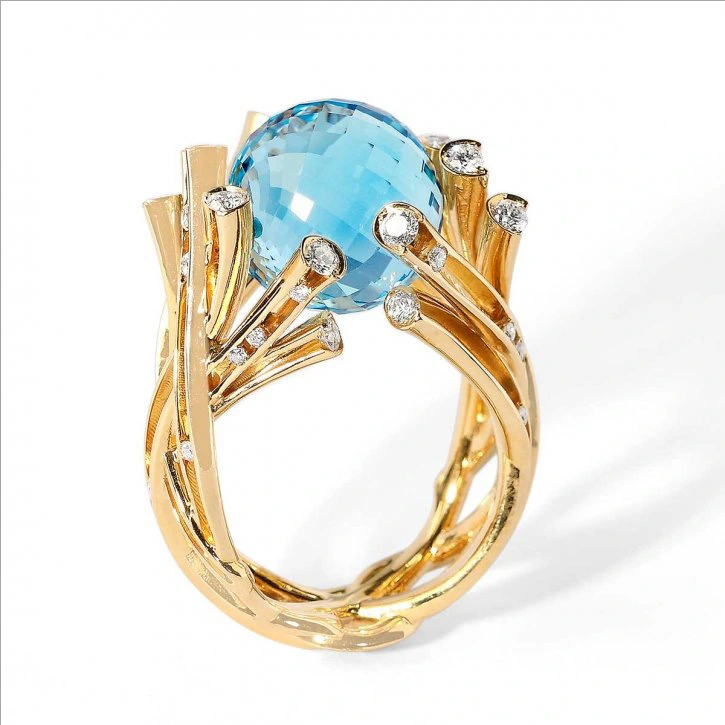 Hot Selling Jewelry New Exaggerated Atmosphere Blue Square Ring