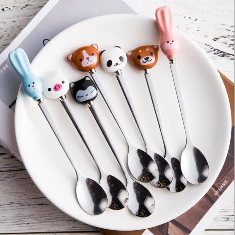 Cute Cartoon Animals Cat Panda Rabbit Coffee Spoon Stirring Spoon Children Soup Coffee Spoons Scoop Dinnerware