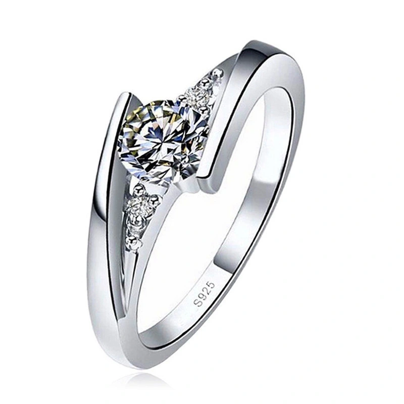 European And American Alloy Gold Round Engagement Ring